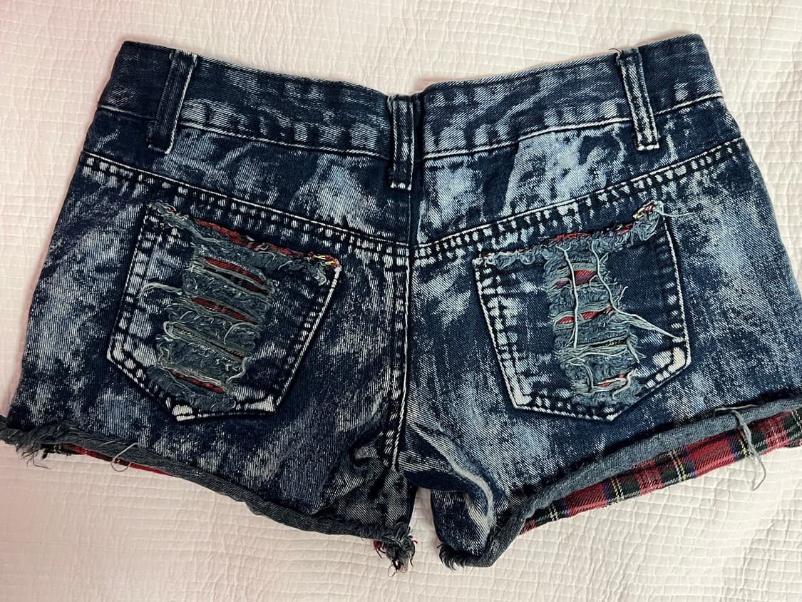 빈티지 펑크 락시크 체크 워싱 데님 반바지 숏츠 상품이미지2