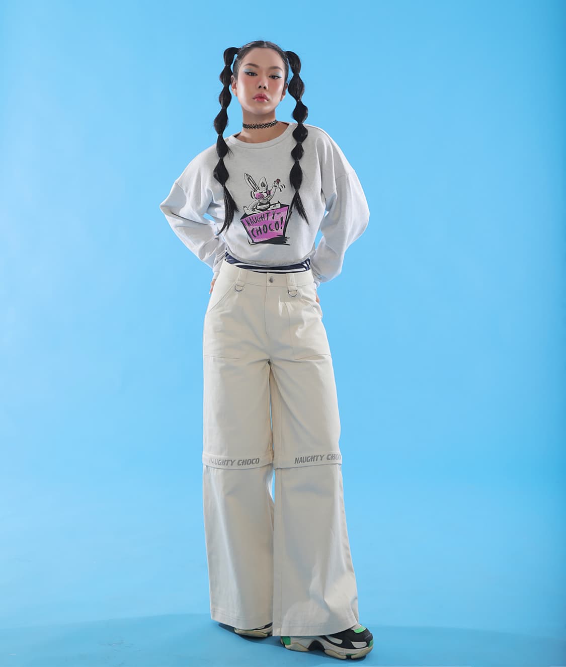 노티초코 투웨이 와이드 블록 팬츠 상품이미지1