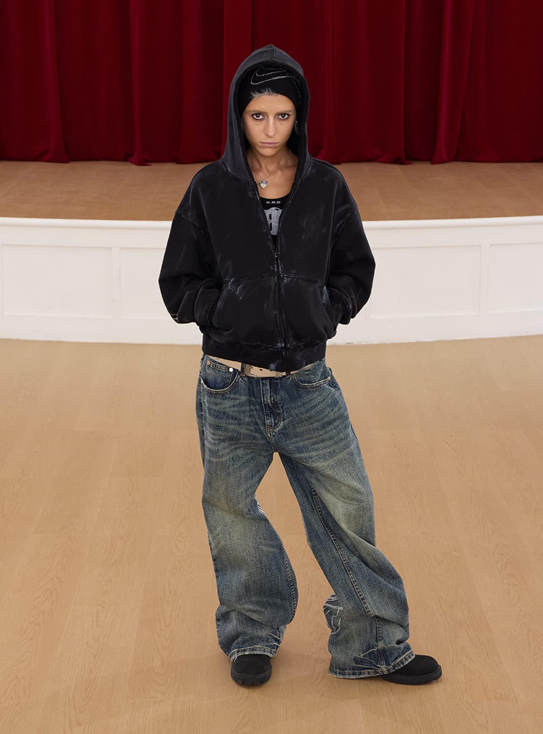 Rhinestone Distressed Wide Denim 상품이미지3