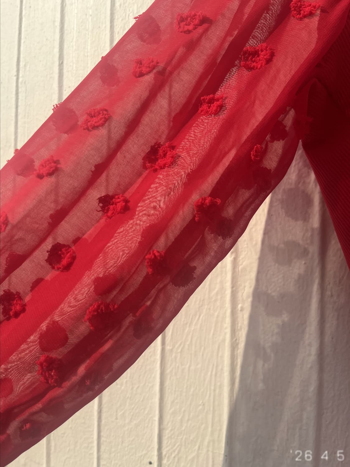 Red Sheer-sleeve Top 레드 쉬어슬리브 탑 상품이미지3