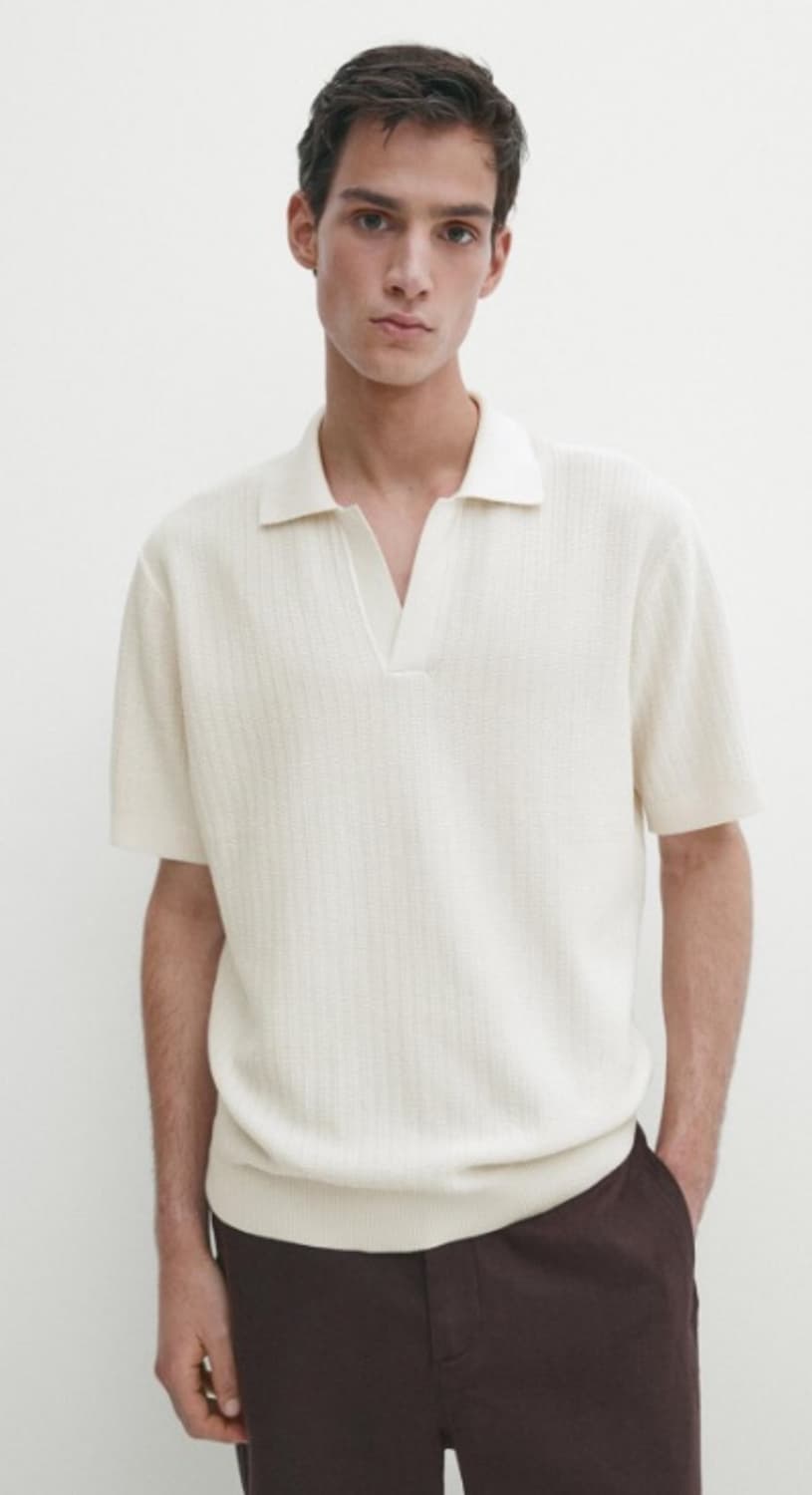 마시모두띠 / 패브릭 디테일 니트 폴로 셔츠 / 화이트 XL 상품이미지1