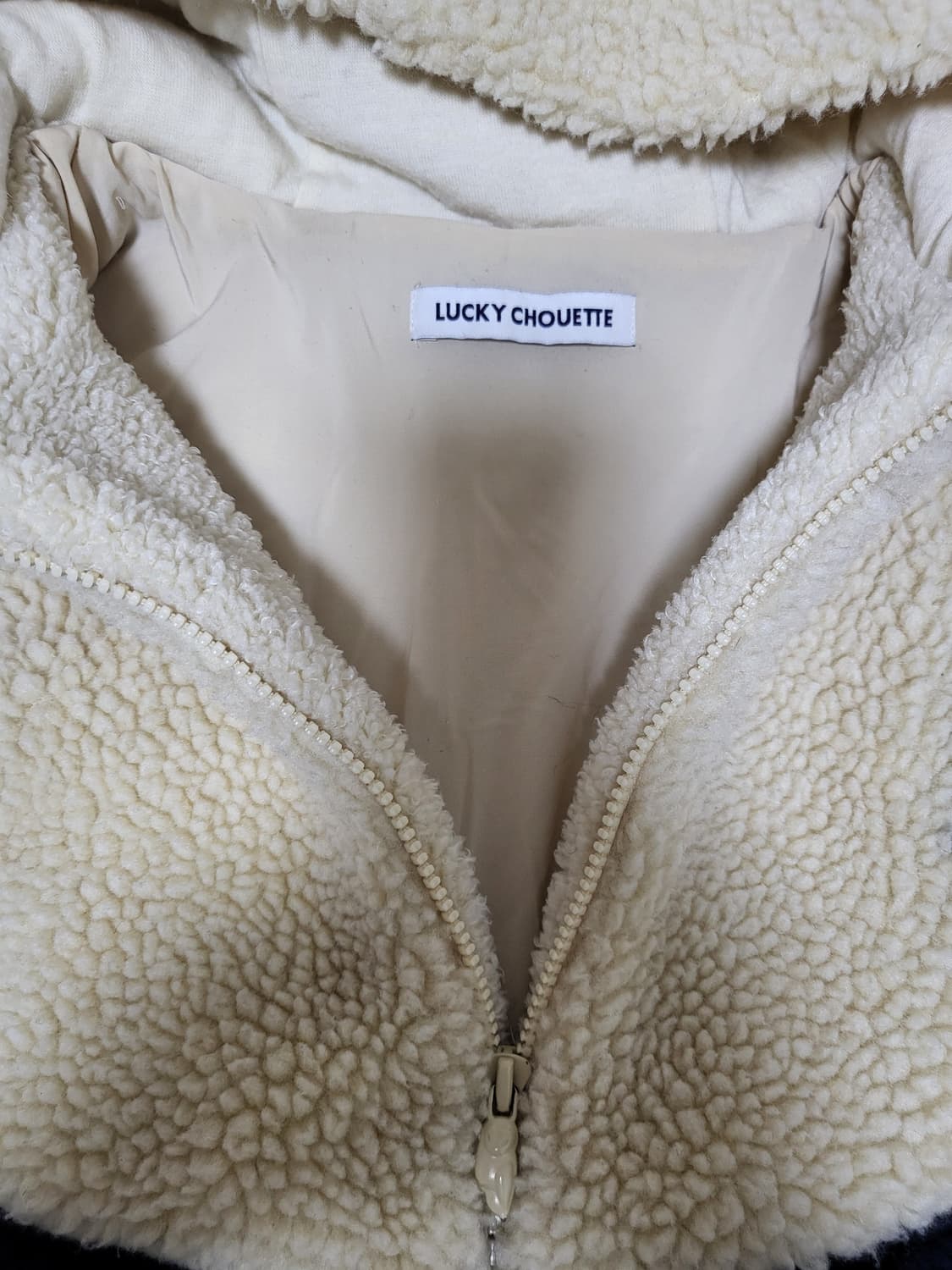 럭키슈에뜨 오버사이즈 뽀글이 후리스 아이보리/네이비 free55-77 상품이미지2