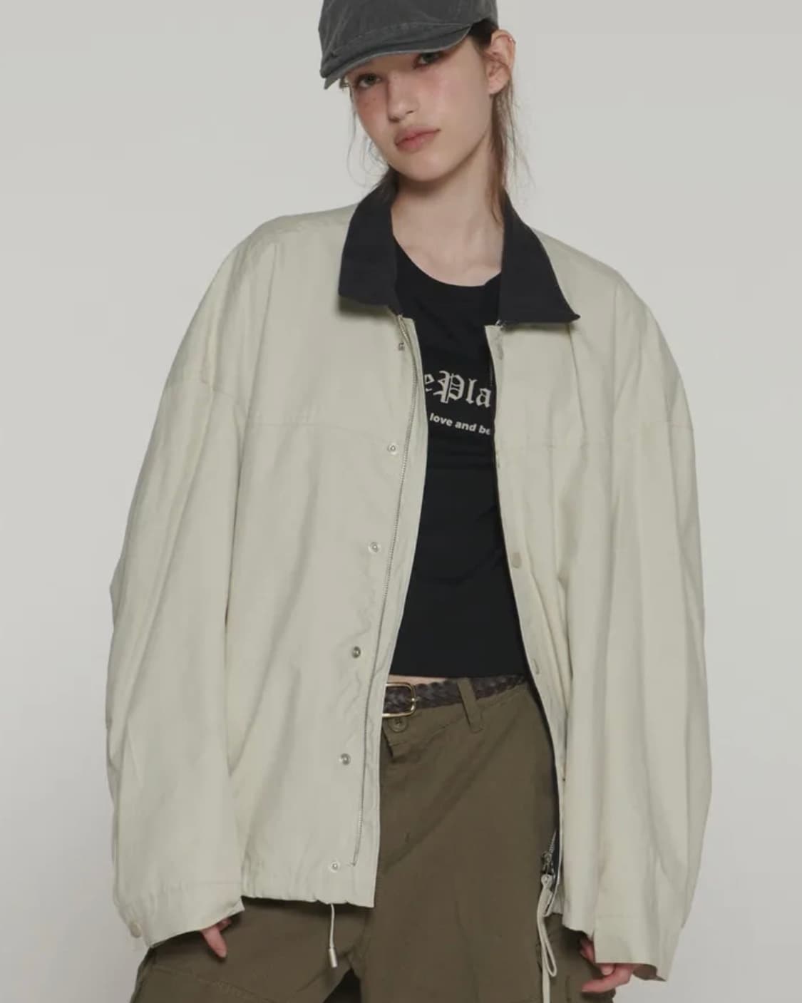 썸플레이스 배색 자켓 아이보리 상품이미지2