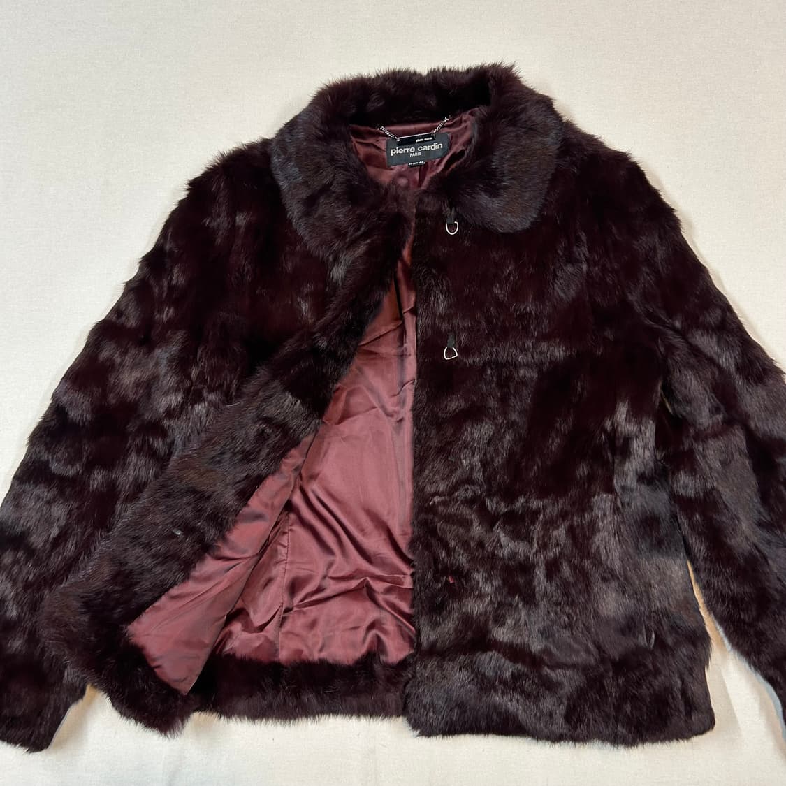 pierre cardin 버건디 토끼털 래빗 퍼 모피 자켓 상품이미지2