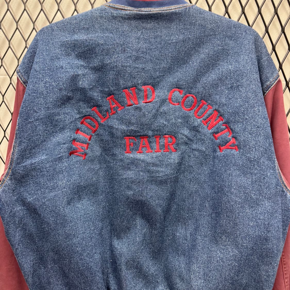 USA VTG 90s 빈티지 데님 바시티 버건디 배색 워크 자켓 상품이미지5