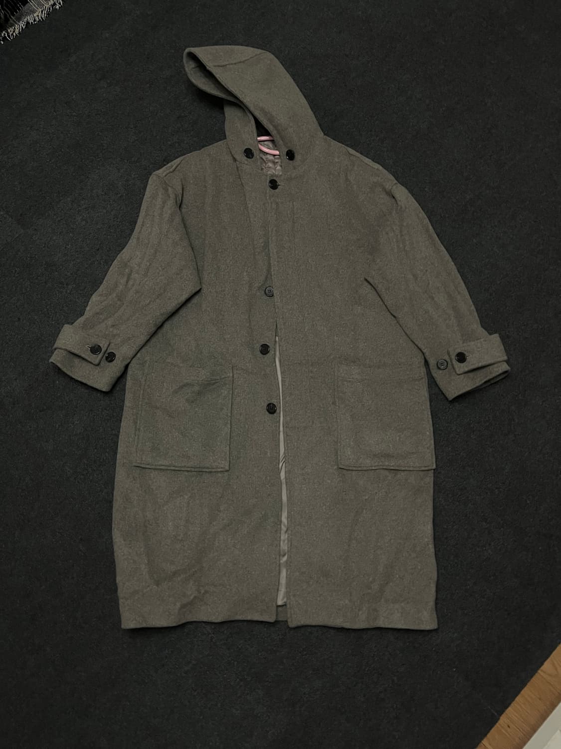 라퍼지스토어 회색 후드 롱 코트 상품이미지1