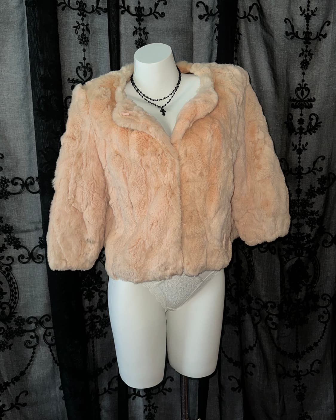 Coral pink rabbit fur jacket 상품이미지3