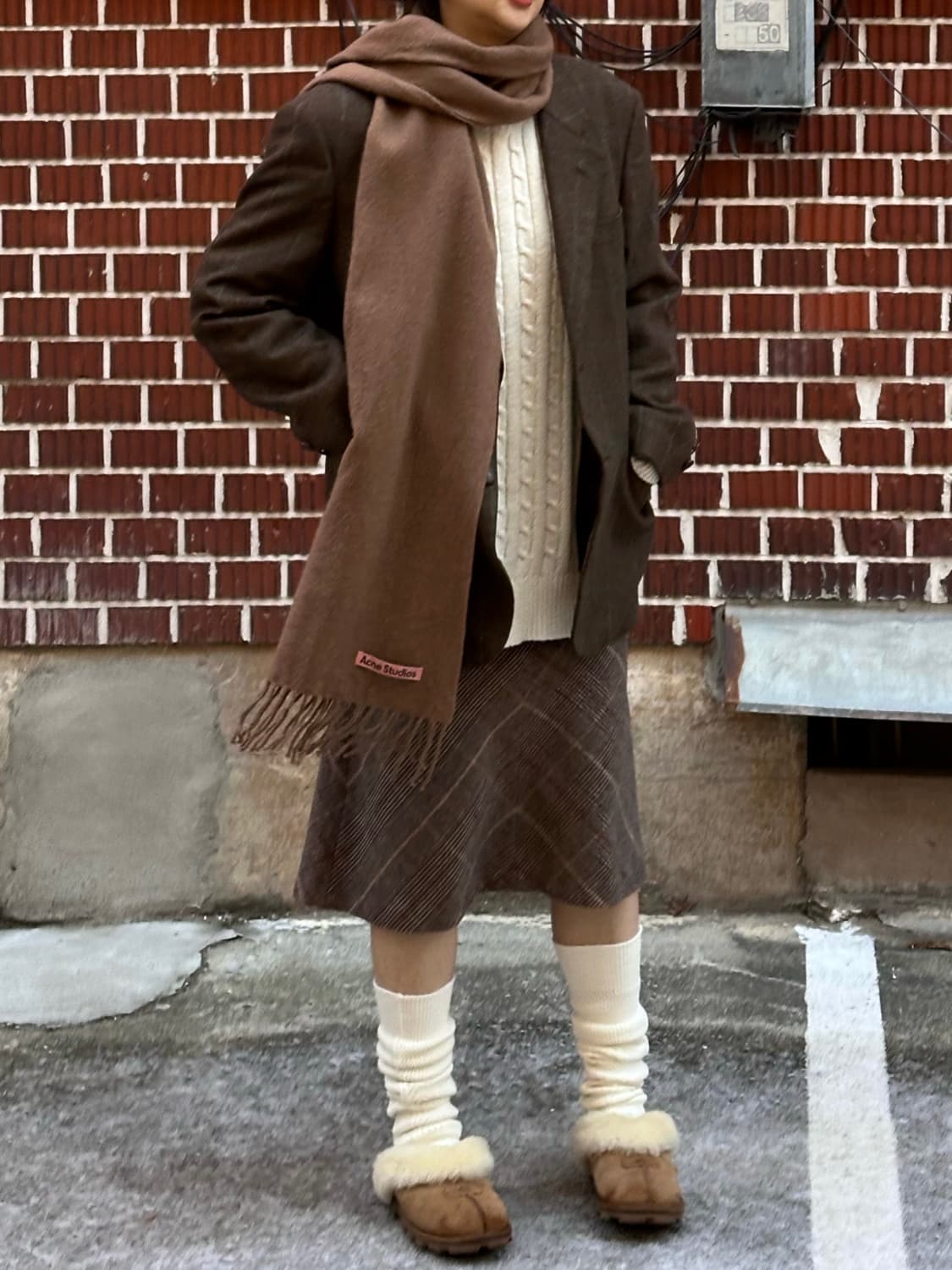 킨록앤더슨 자켓 폴로 케이블 니트 체크 미디 스커트 코디세트 상품이미지1