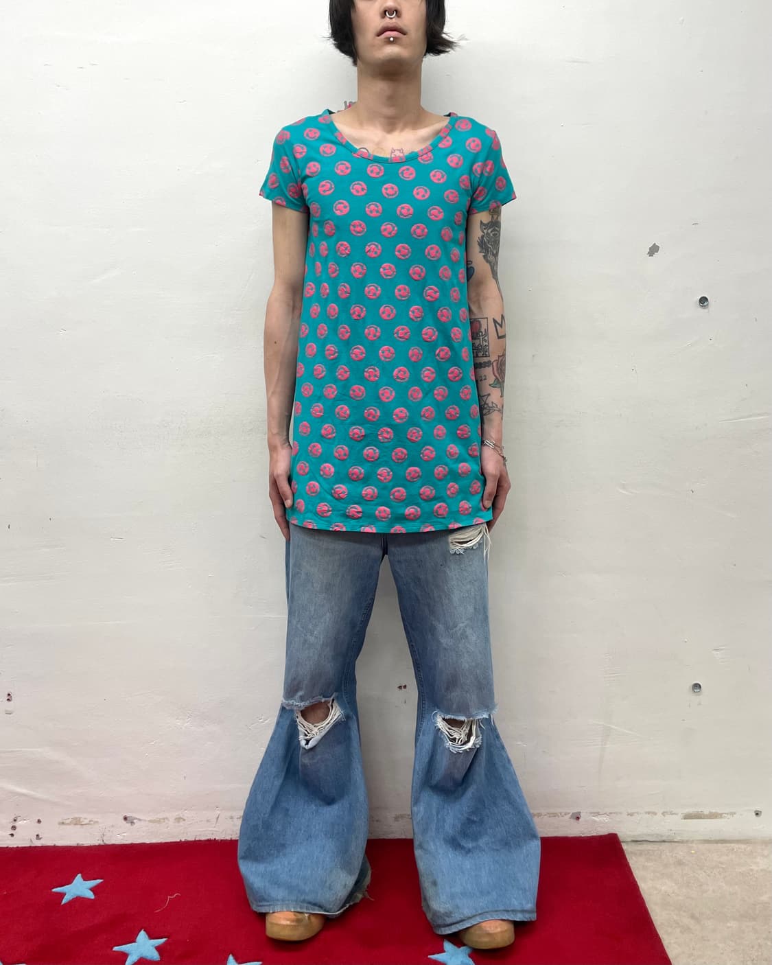 Pink Smile Printed Green T-Shirt  상품이미지3