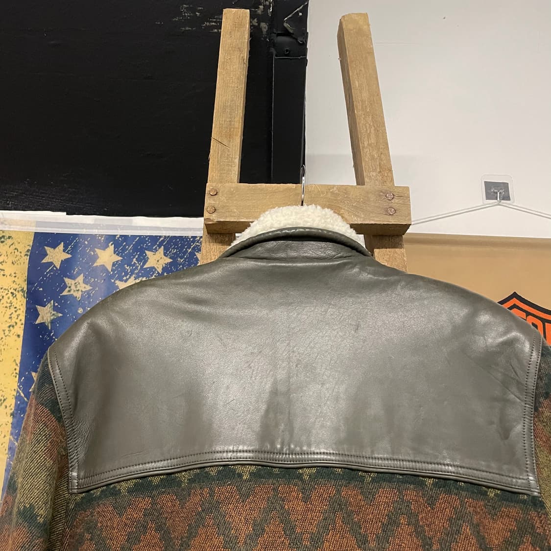 JPN 빈티지 시어링 레더 디테일 에스틱 패턴 자켓 상품이미지4