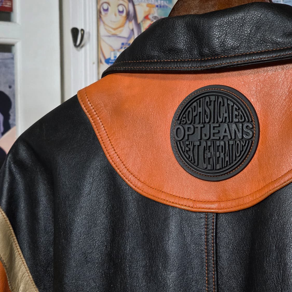 빈티지 OPT 패치로고 소가죽 누빔 라이더 자켓 상품이미지8