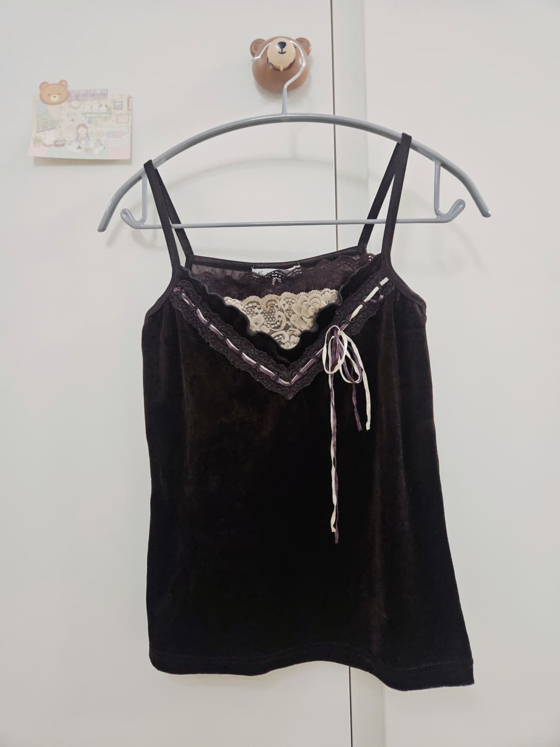 빈티지 레이어드 레이스 벨벳 슬리브리스 나시 상품이미지1