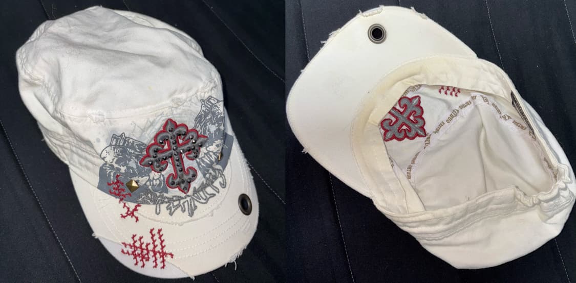 화이트 십자가 자수 캡 모자 펑크 빈티지 상품이미지2