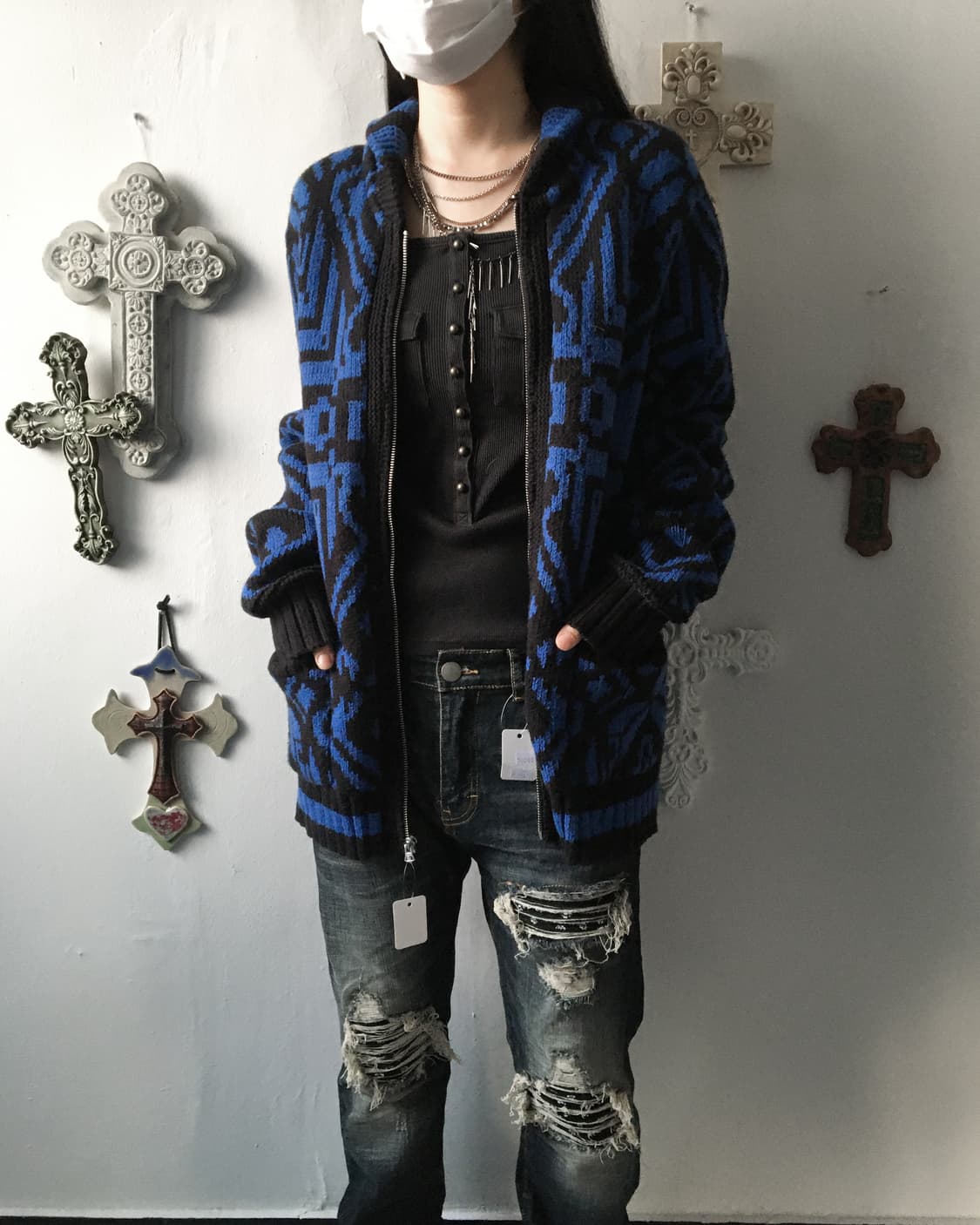 Native pattern knit zip up 상품이미지5