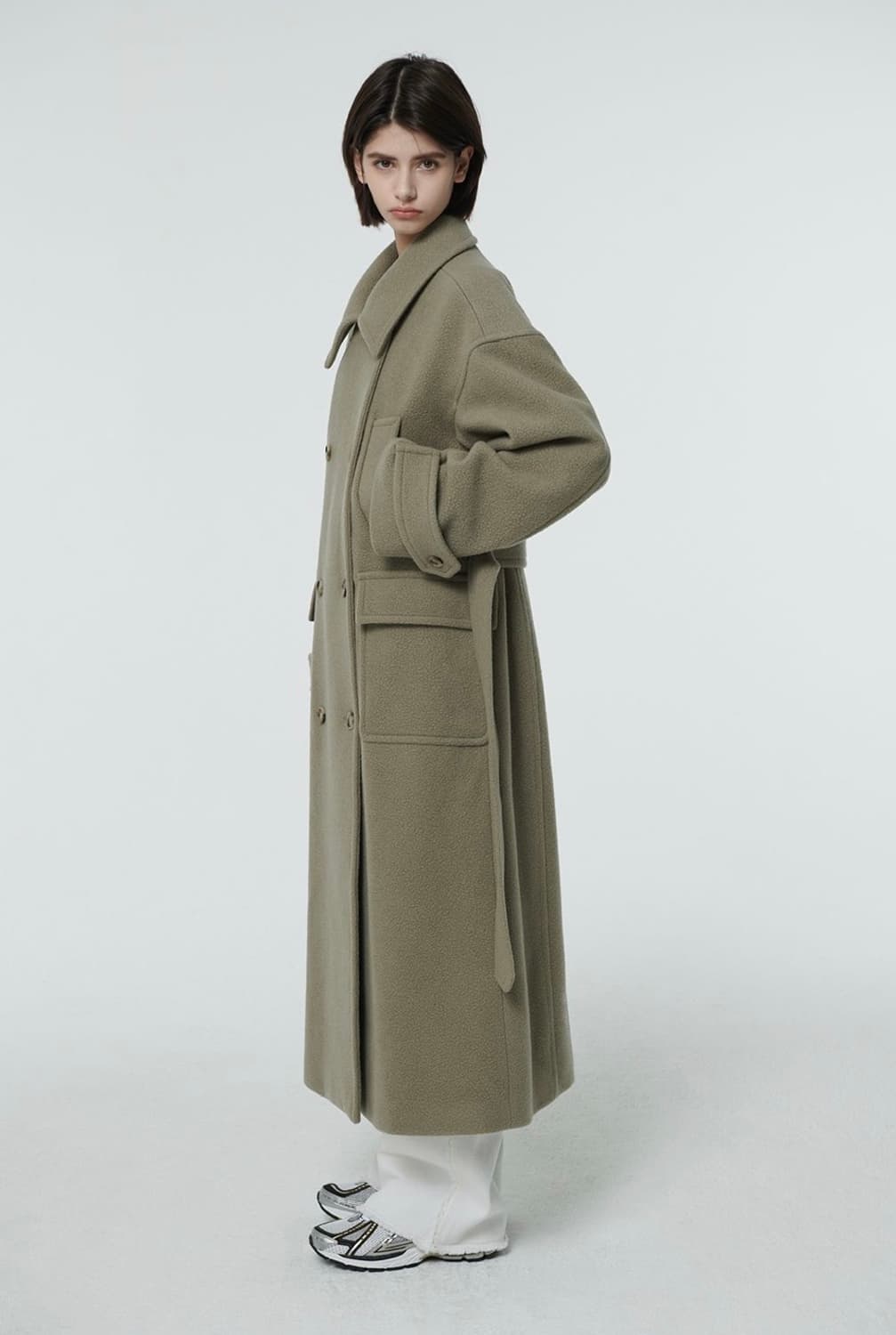 아웃셀 부클 오버핏 코트 (라이트카키) 상품이미지3