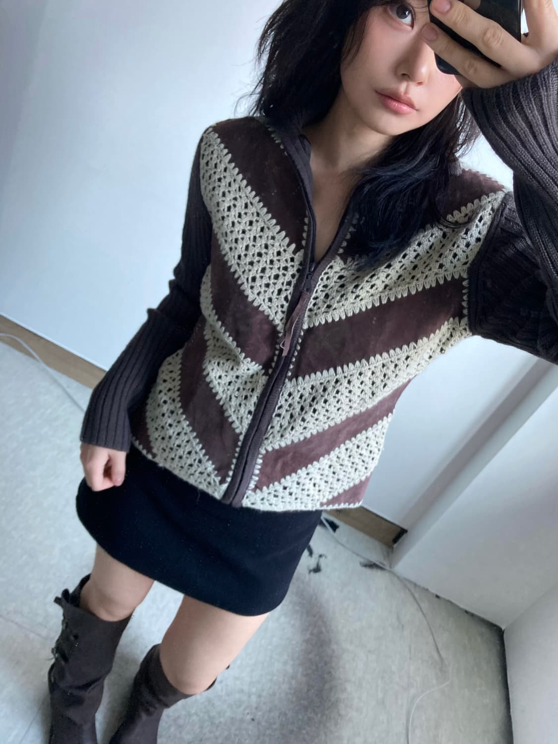 빈티지 스웨이드 레이스 집업 상품이미지1