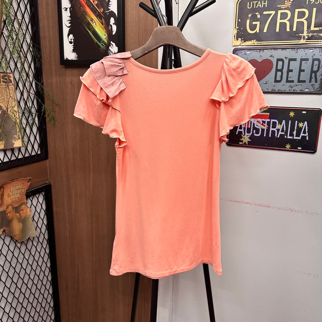 Coral Frill Detail Cotton T-Shirt Top 상품이미지2