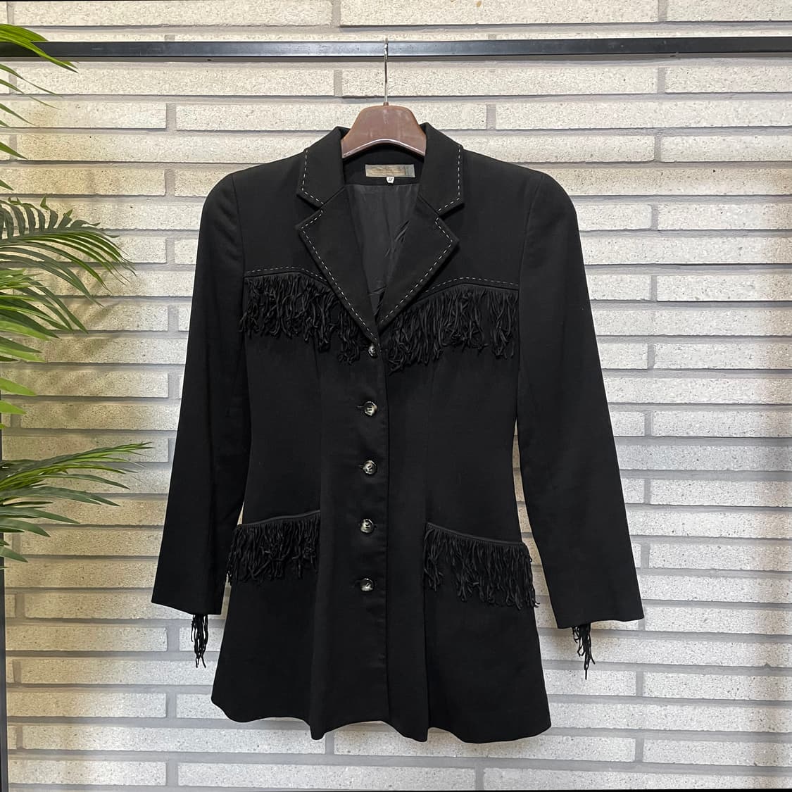 JPN VINTAGE 롱 테일러드 자켓 슬림핏 웨스턴 프린지 디테일 블랙 상품이미지2