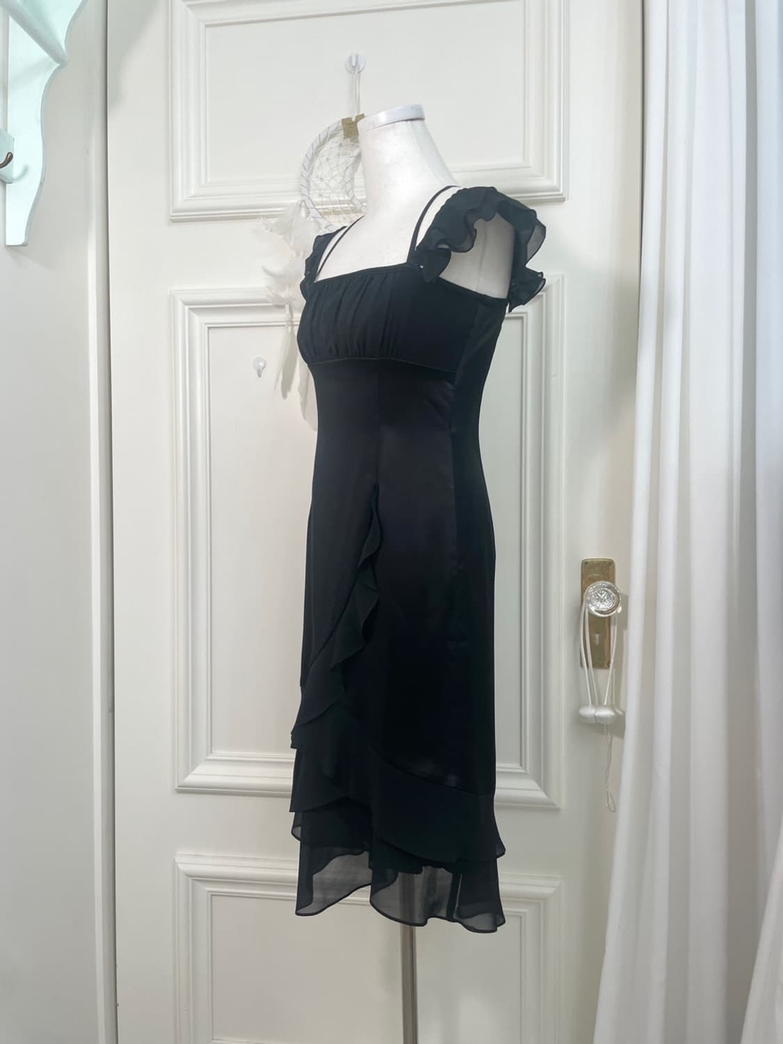 black satin ruffle shirring fairy opc 상품이미지2