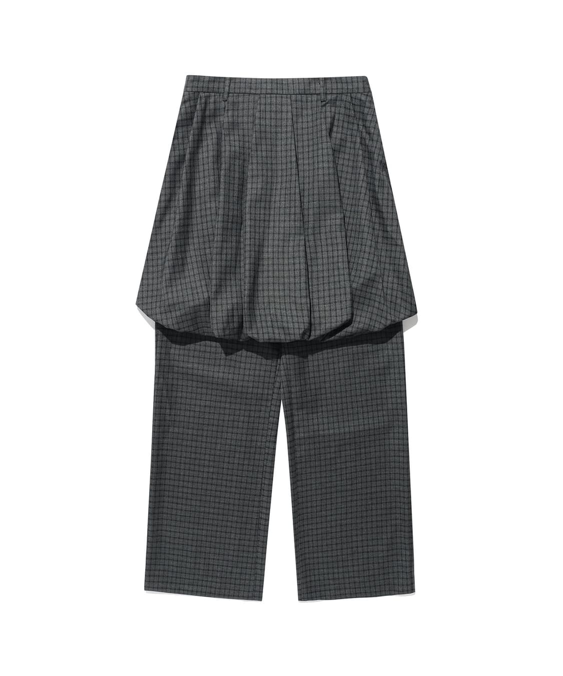 나이스고스트클럽 체크 벌룬 레이어드 스커트 팬츠 차콜 상품이미지1