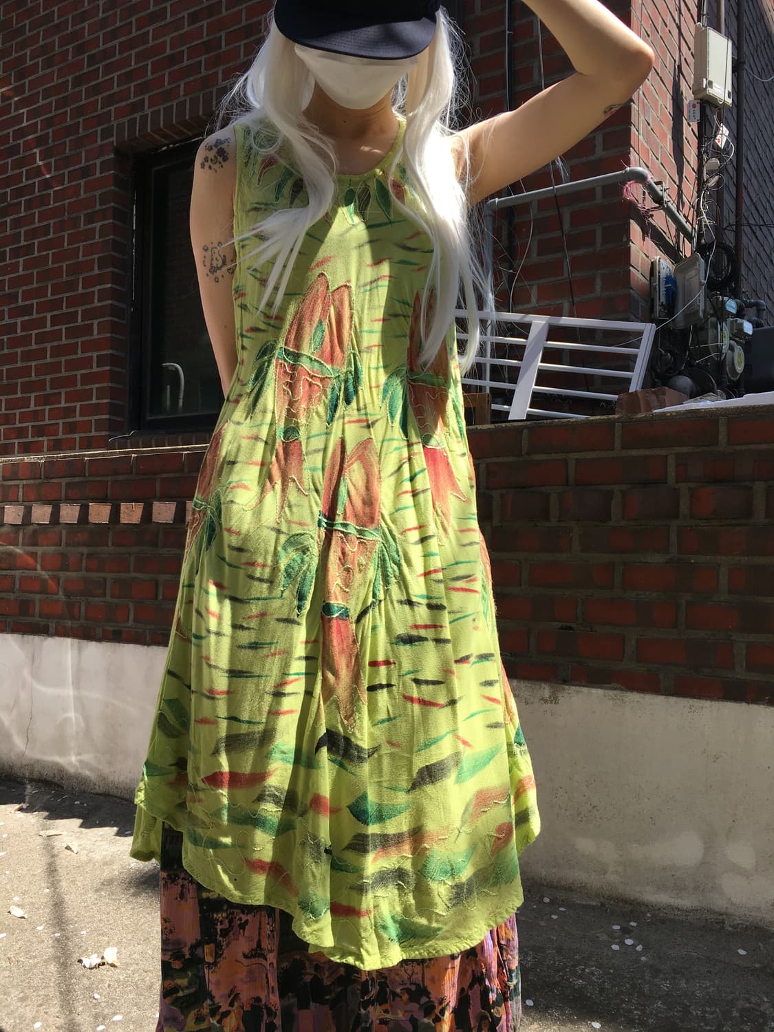 애시드 그린 텍스처 원피스 상품이미지1