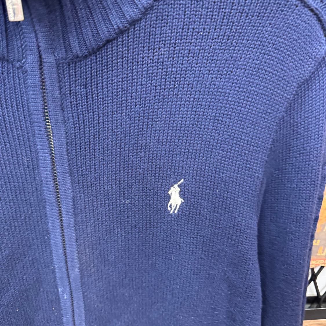폴로 랄프로렌 케이블 니트 집업 화이트 포니 포인트 네이비 상품이미지5