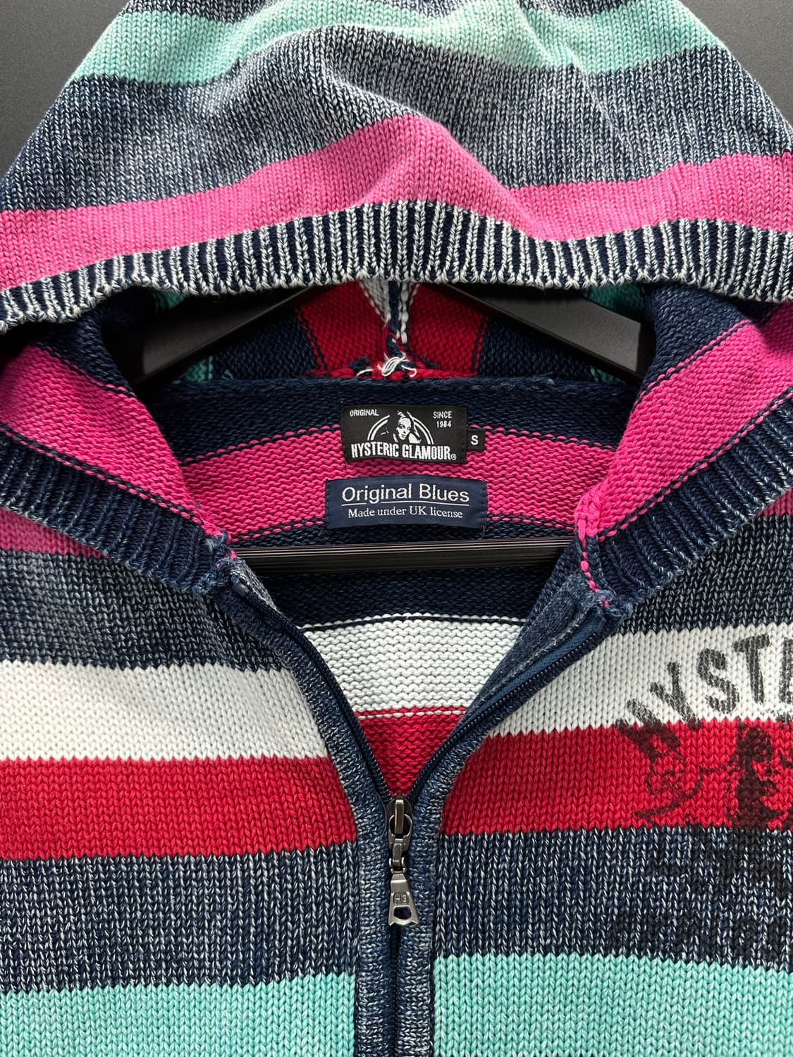 히스테릭글래머 피그먼트워시드 스트라이프 카툰 니트 후드집업 상품이미지7