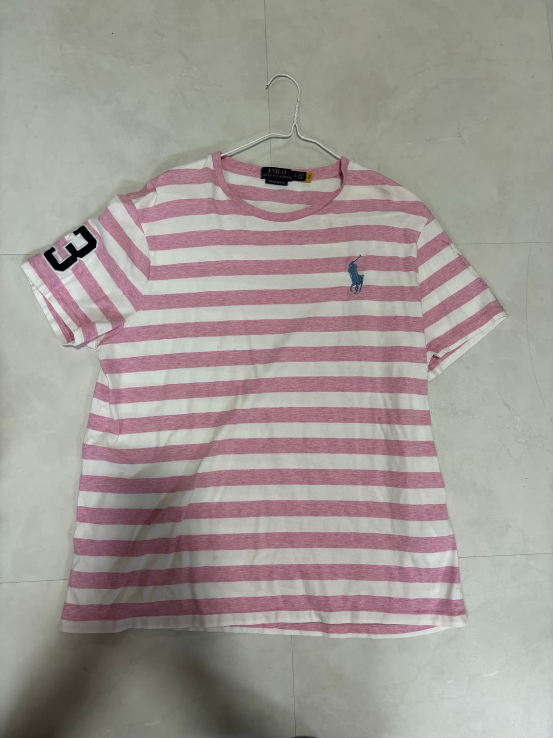 빈티지 폴로 빅포니 스트라이프 핑크 반팔 상품이미지1