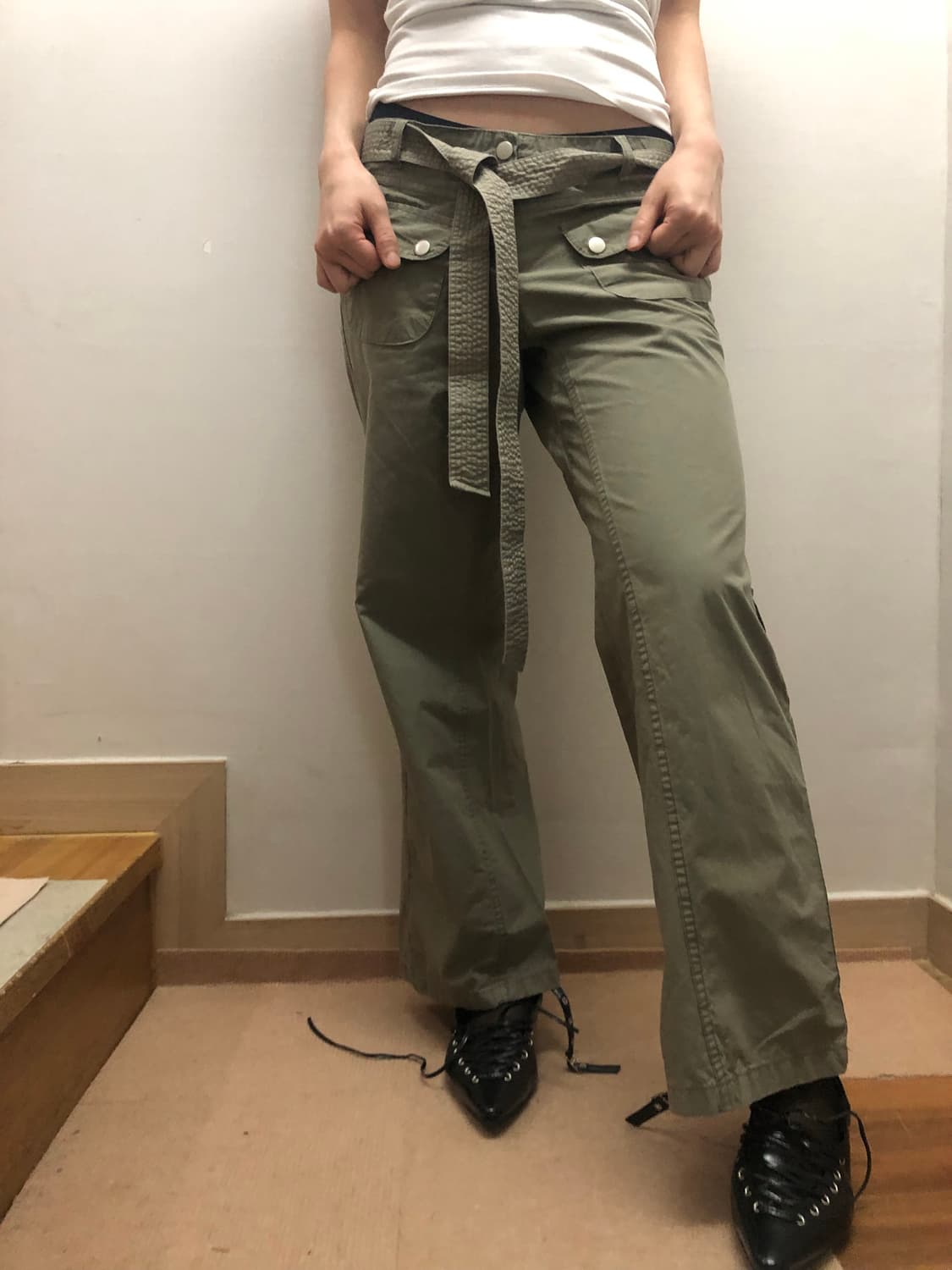 빈티지 카키 벨티드 팬츠 상품이미지3