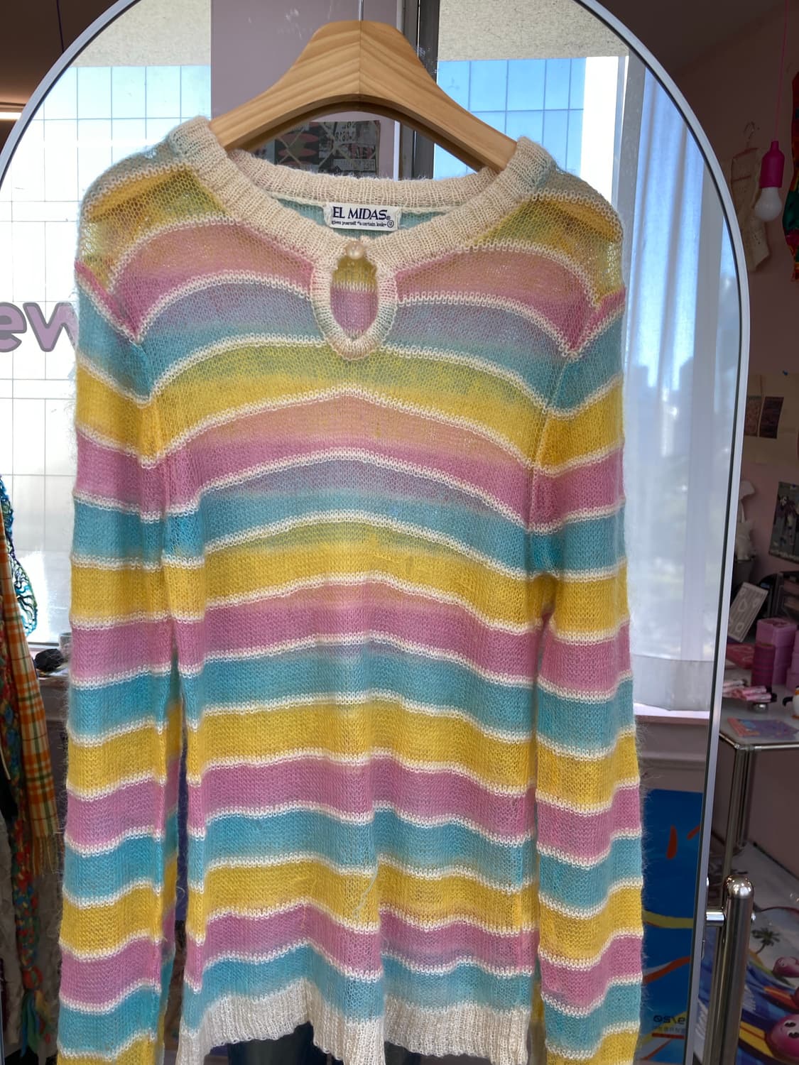 레인보우 솜사탕 스트라이프 시스루 니트 상품이미지2