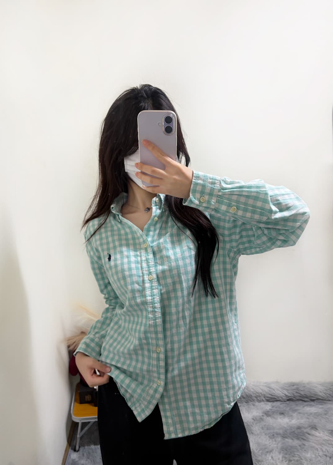 폴로 랄프로렌 핀터깔 청록 체크 셔츠(xl) 상품이미지1