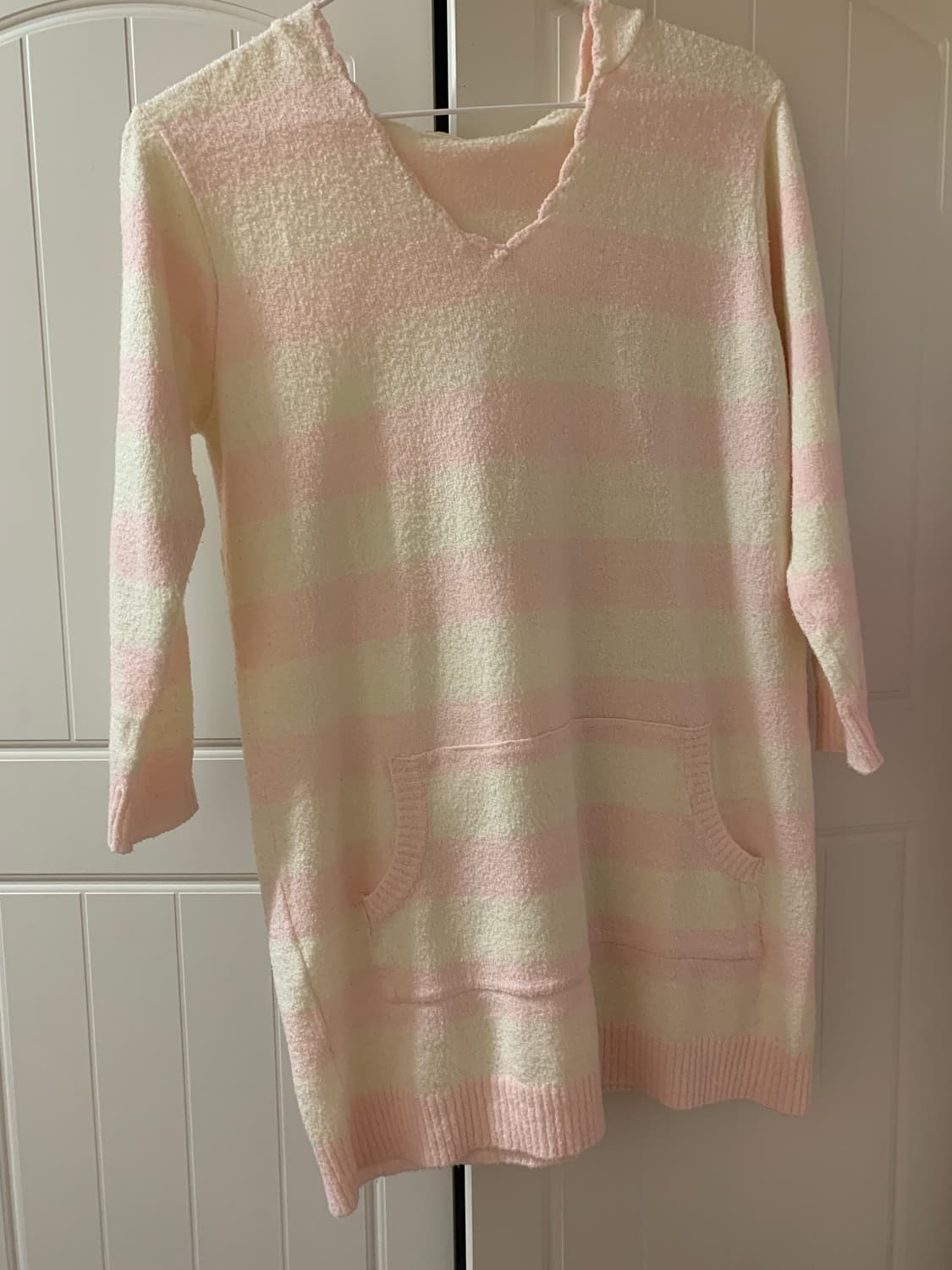 핑크 스트라이프 니트 후드 상품이미지1