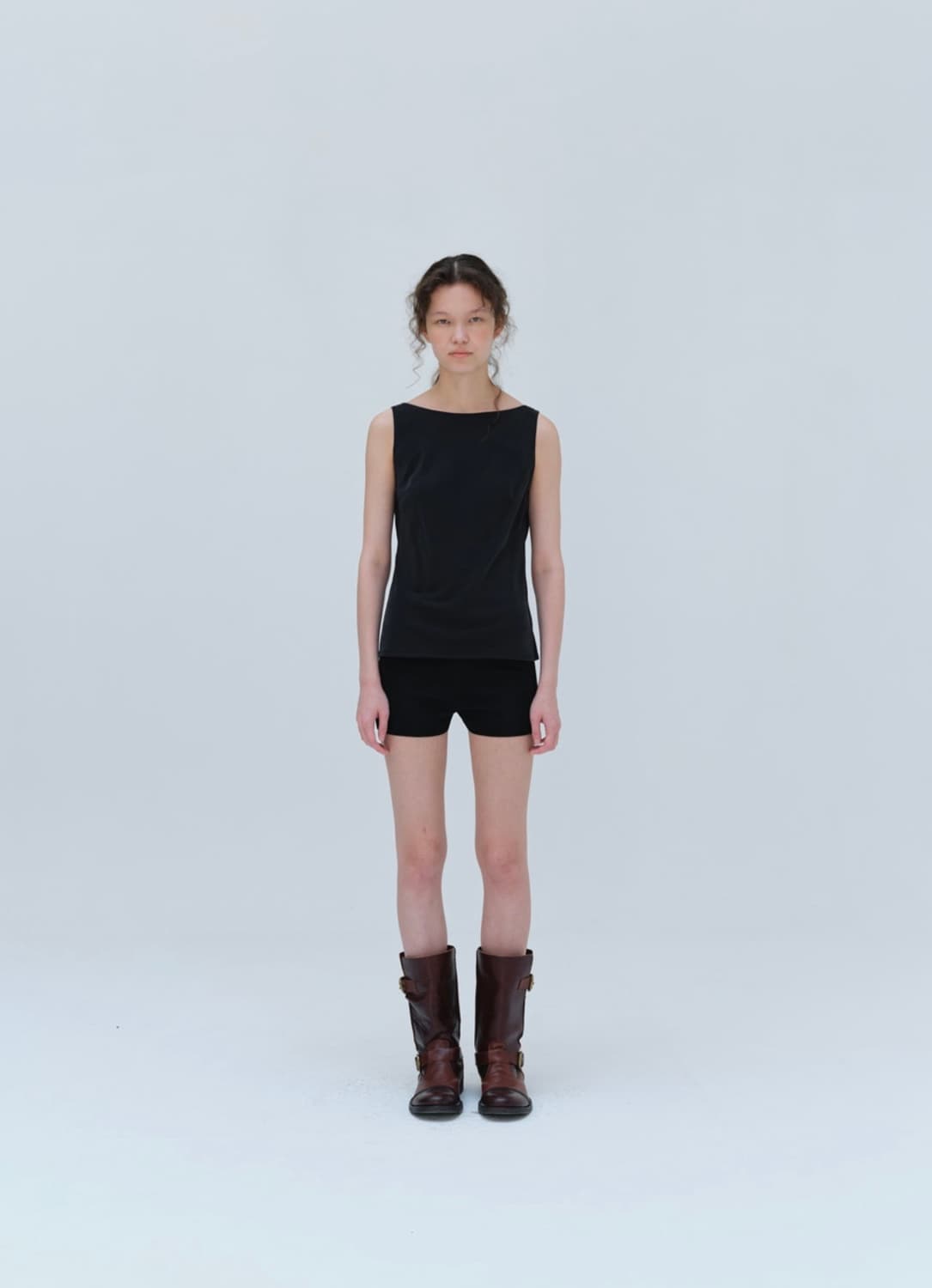 리포스) Back Drape Sleeveless Blouse BK M 상품이미지3