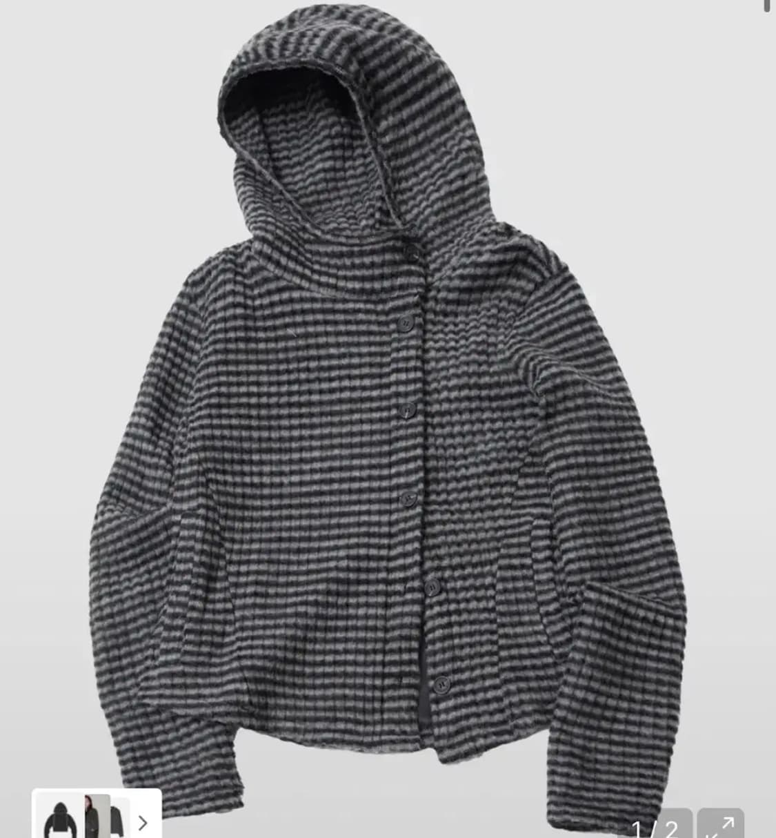 플레이스스튜디오 스트라이프 하이넥 후드 니트 가디건 상품이미지2