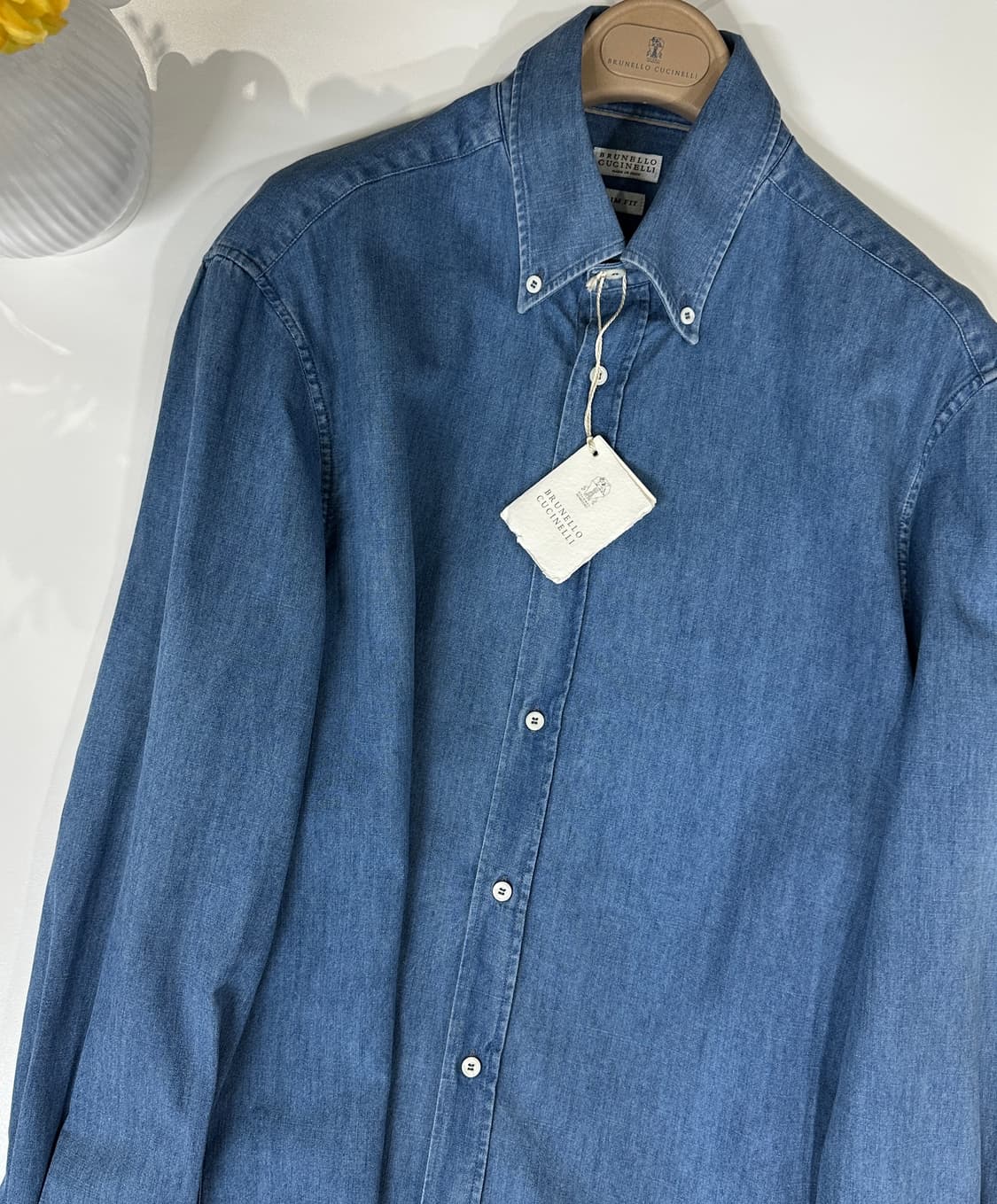 브루넬로 쿠치넬리 데님 네이비 블루 셔츠 슬림핏 상품이미지1
