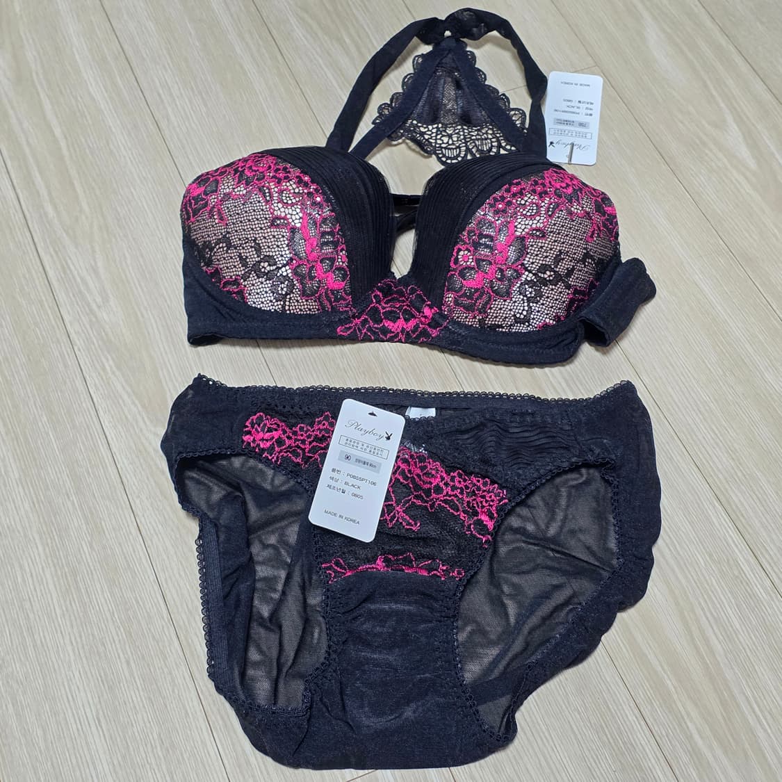 PLAYBOY)빈티지 블랙 레이스 란제리 여성속옷세트 상품이미지1