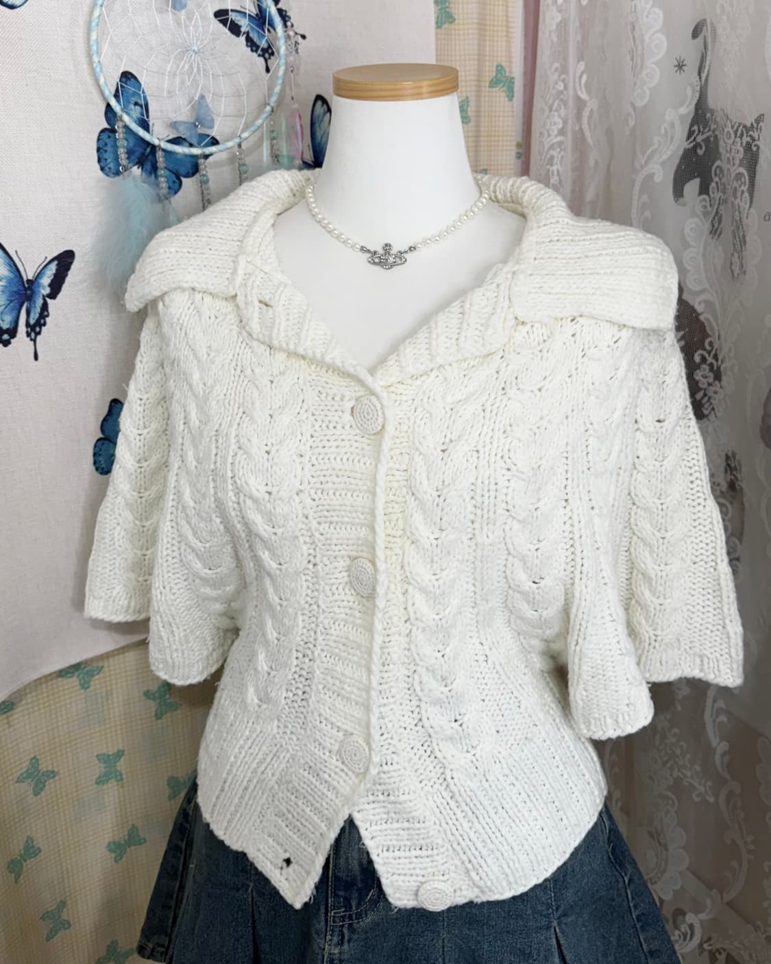 아이보리 꽈배기 케이프 니트 가디건 상품이미지4