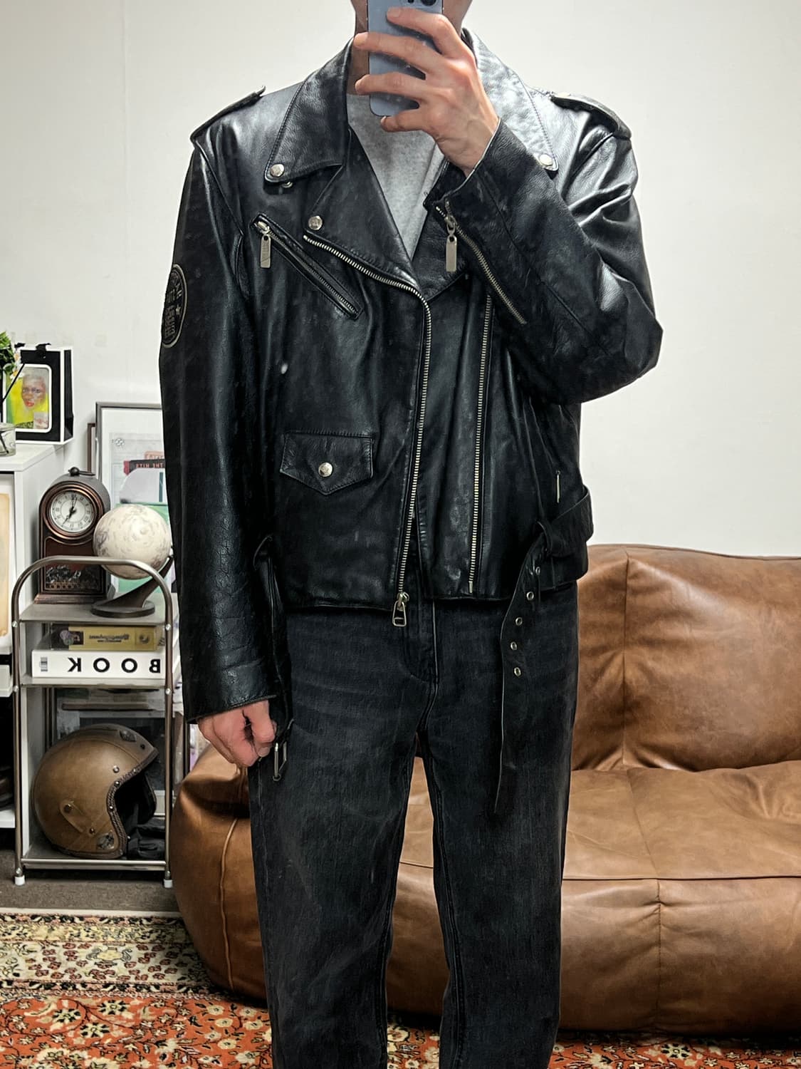 [XL] 90s 빈티지 안전지대 staff 소가죽 더블 라이더 자켓 상품이미지2