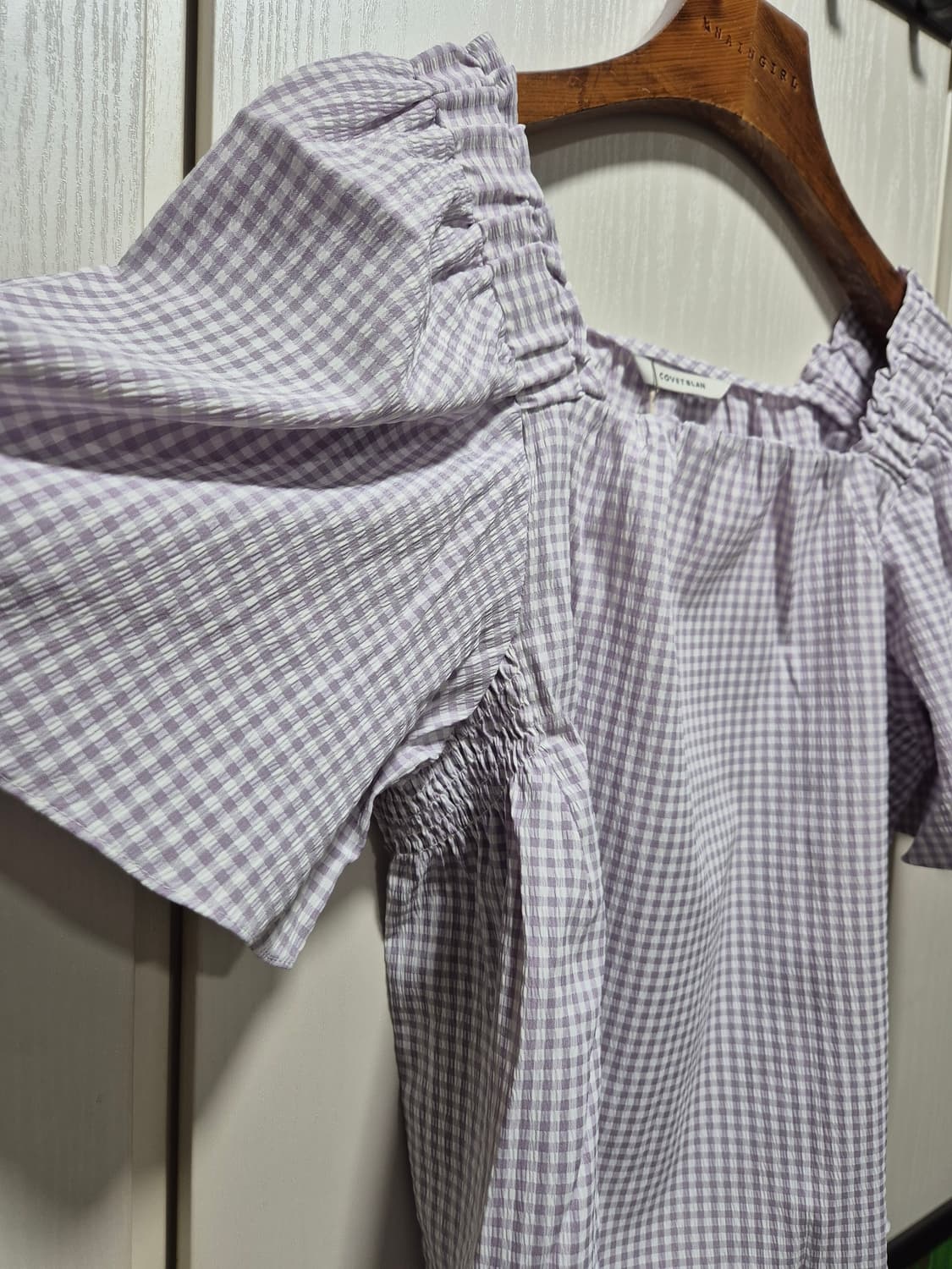 (세일)(새상품)코벳블랑 깅엄 체크 블라우스 퍼프 반팔 상품이미지2