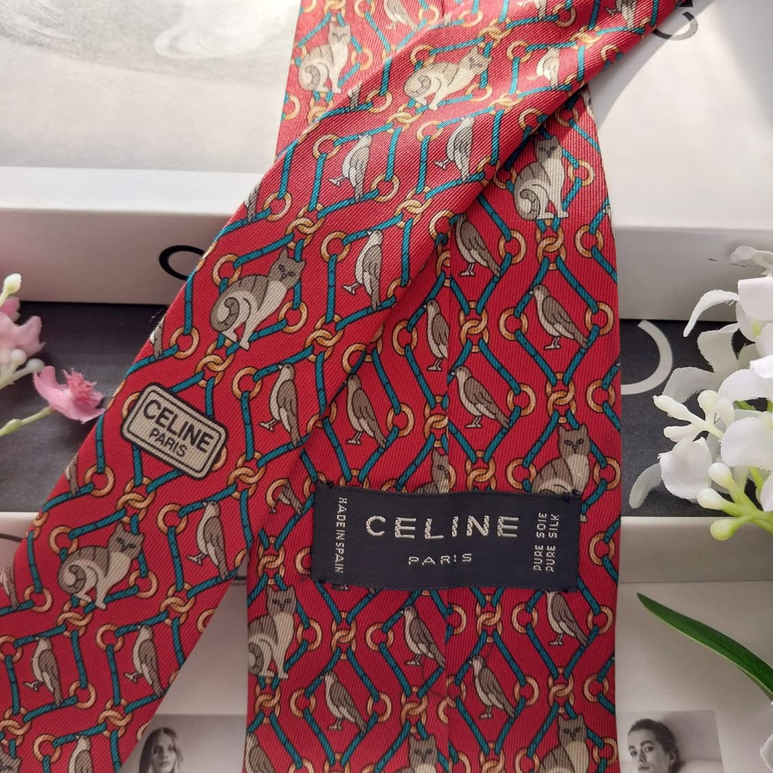 셀린느 실크 다홍 동물 패턴 넥타이 9.5cm A+등급 K1867
 상품이미지7