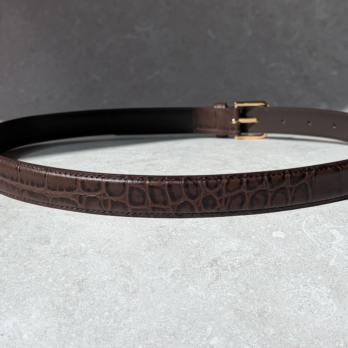 Oribell 크로커다일 페이던트 소가죽 골드버클 미니멀 버클 벨트 상품이미지10