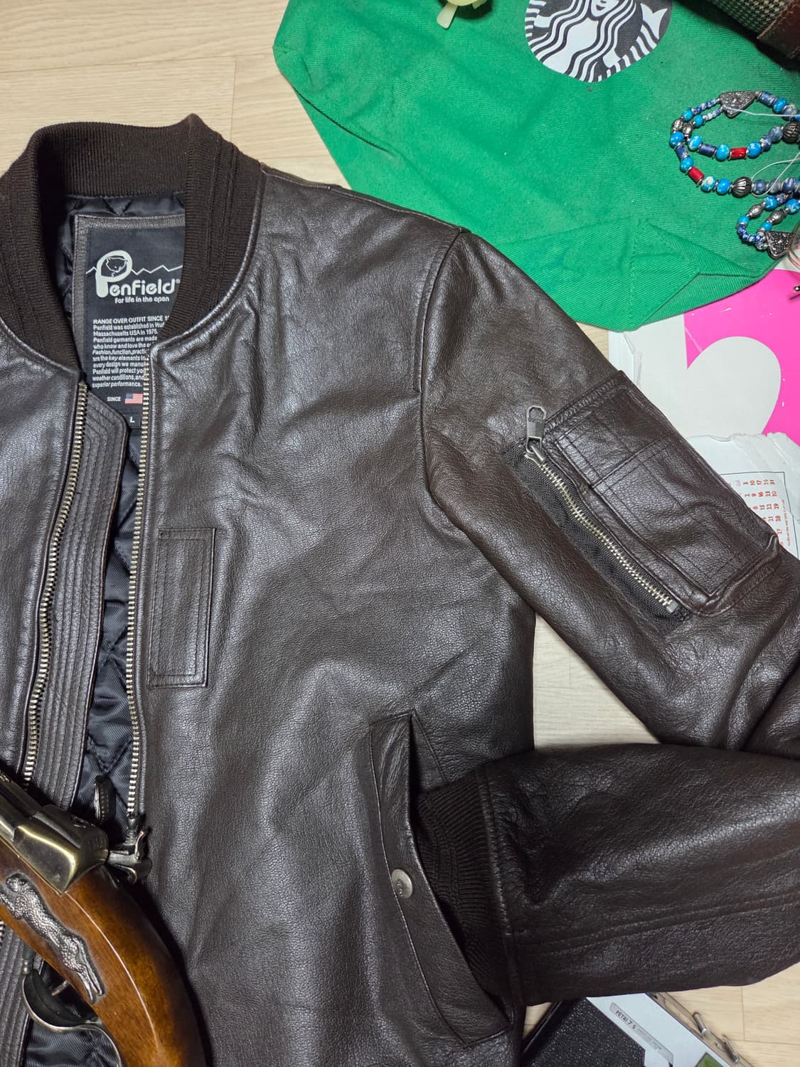 PEN FIELD 염소가죽 레더자켓 봄버 라이더 바이크 고트  가죽자켓  상품이미지4