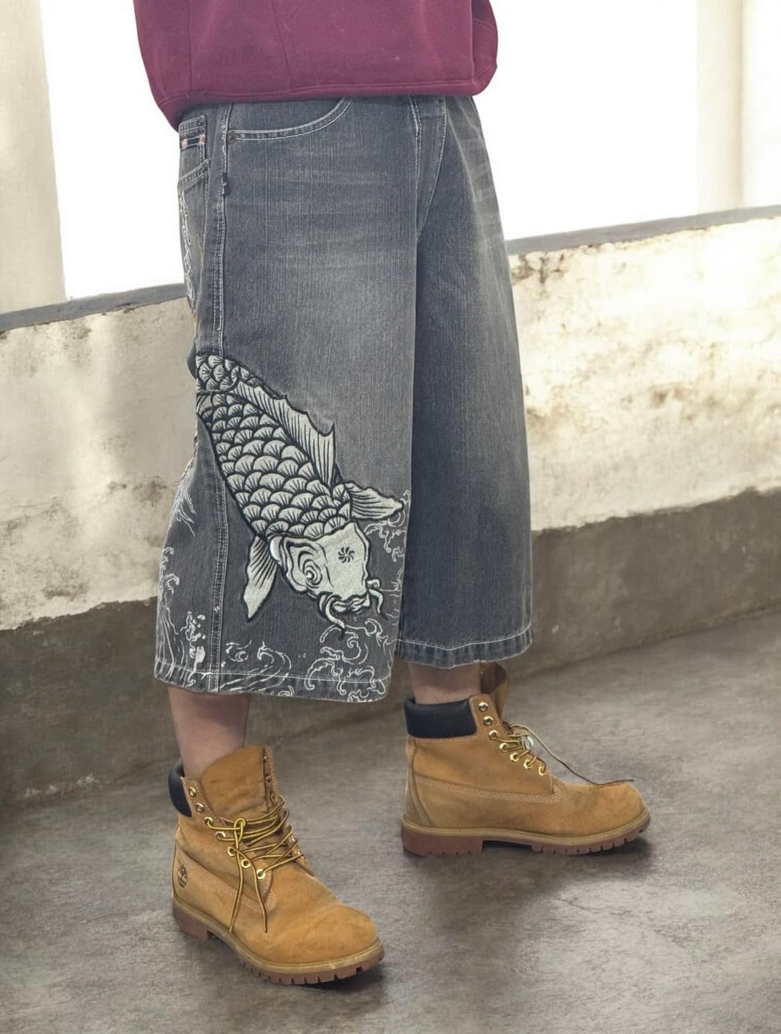 도그타운 오리엔탈 잉어 자수 버뮤다 반바지 데님팬츠 상품이미지2