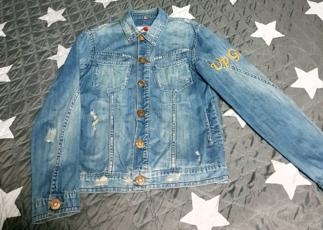 TAKE TWO Y2K 빈티지 디스트로이드 금장자수 데님자켓 (M) 상품이미지1