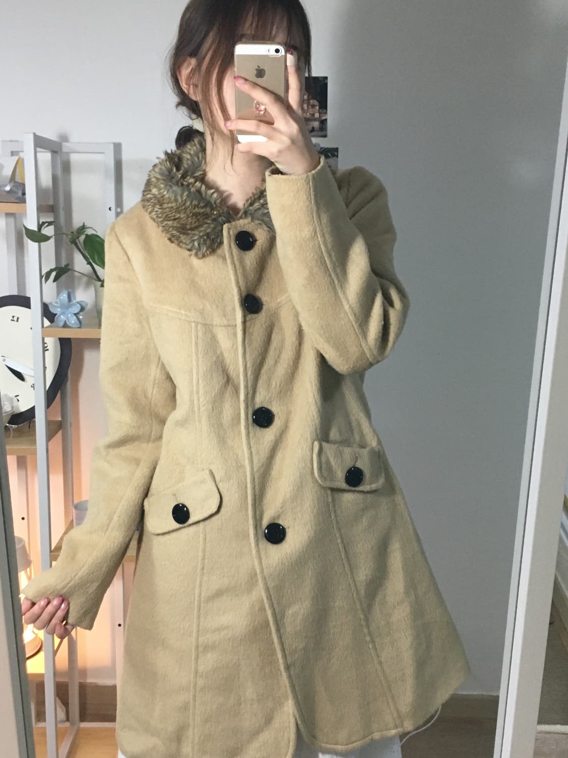 베이지 퍼 코트 상품이미지2