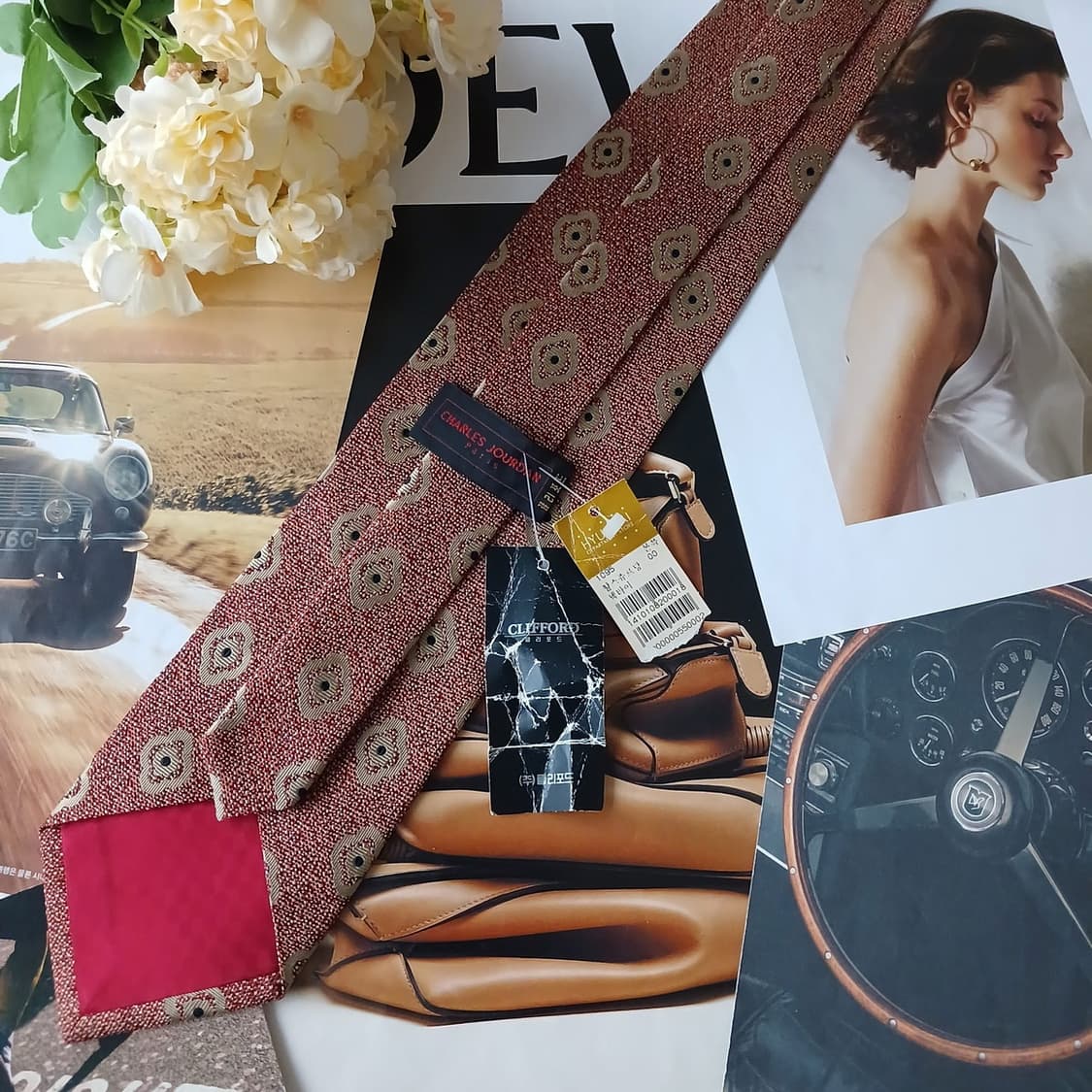 샤를 주르당 실크 버건디 패턴 넥타이 9.5cm 새상품 A19316
 상품이미지6