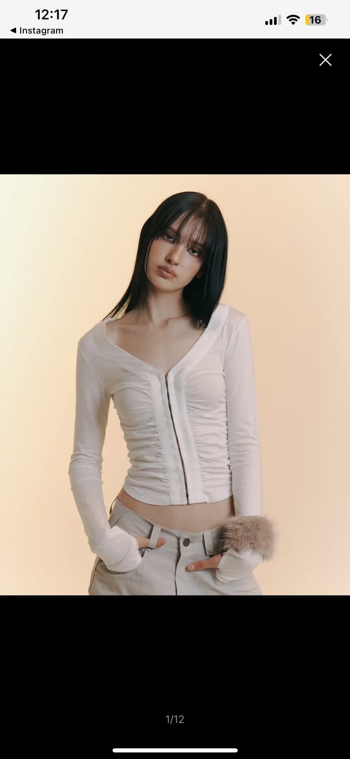 플리즈노팔로우 노팔 칸델라 셔링 후크 롱슬리브 화이 트 아이보리 긴팔 상품이미지1