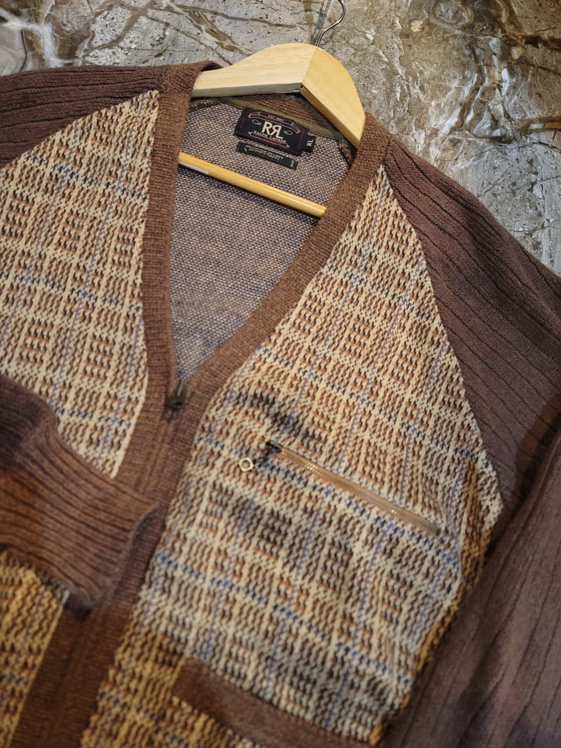 더블알엘 브라운 체크 니트집업 가디건 상품이미지2