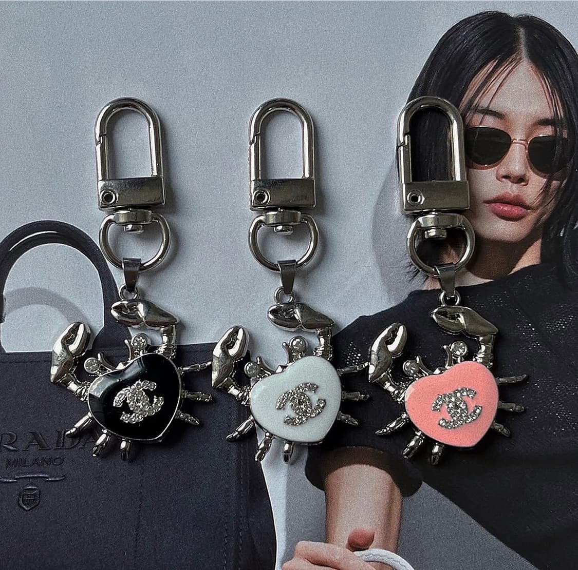 3Color 샤넬 크랩 하트 실버 키링 상품이미지2