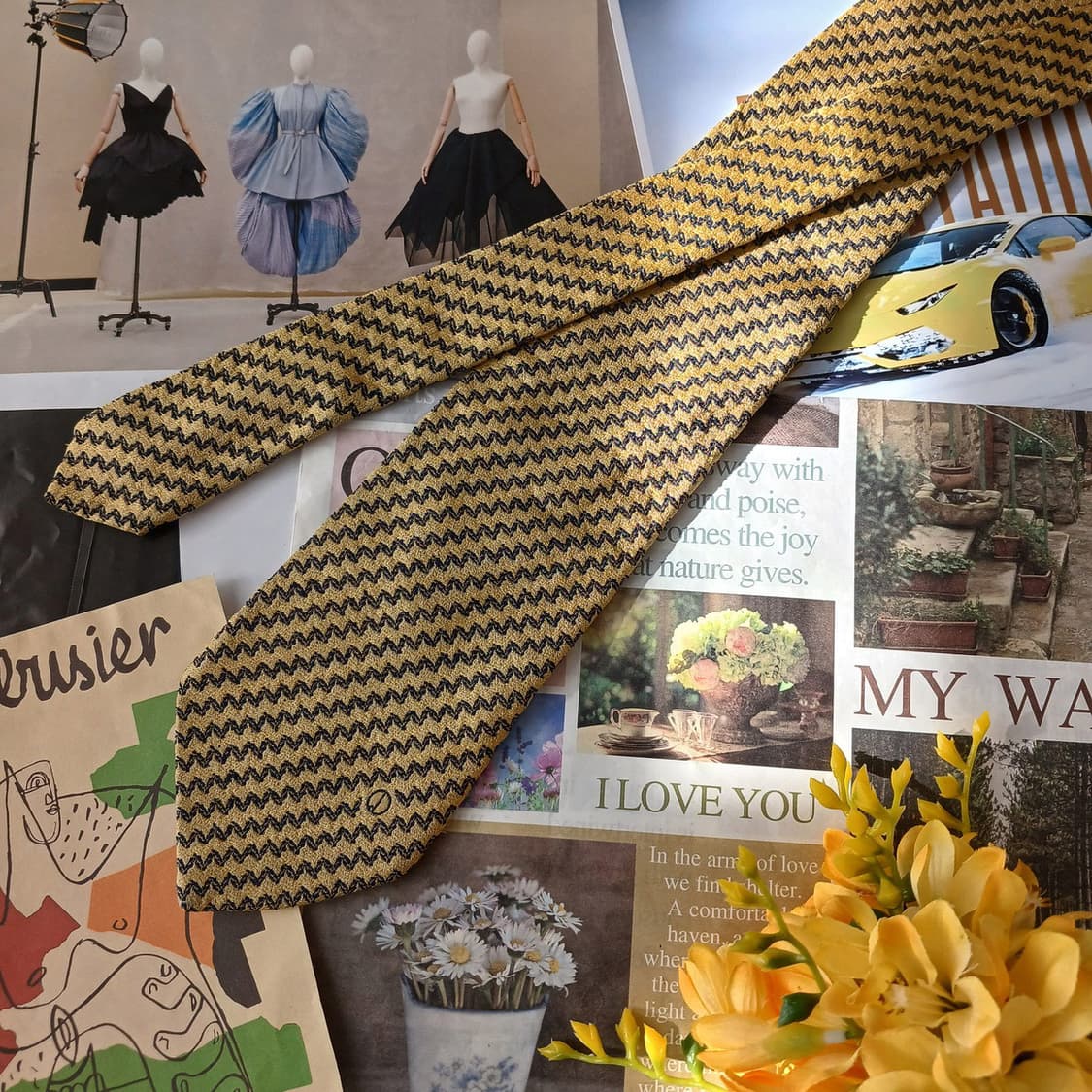 던힐 실크 옐로우 지그재그 패턴 넥타이 9.1cm A+등급 A19613
 상품이미지4